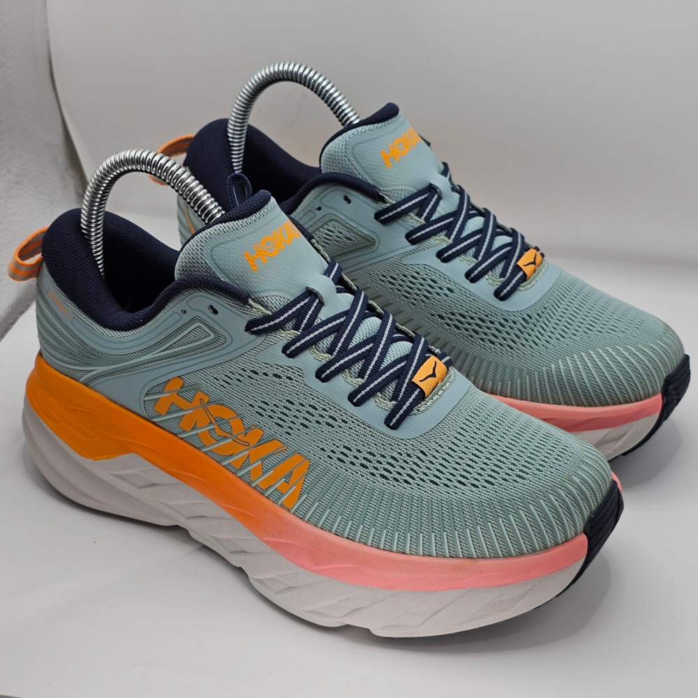 Hoka One One Bondi 7 Wide Blue Haze Iris Womens 6 D UK 4.5 Running Shoes